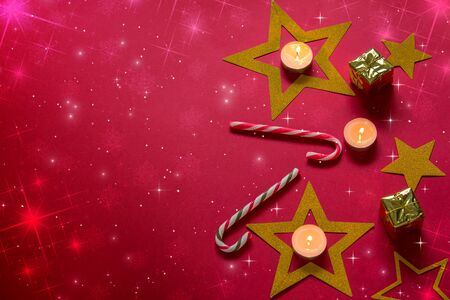 red  background with christmas decorationの写真素材