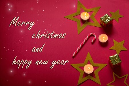 Red   with christmas decorationの写真素材