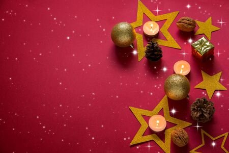 red  background with christmas decorationの写真素材
