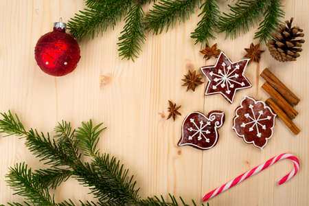 christmas background with gingerbreadの写真素材