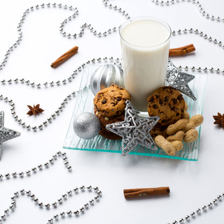Christmas traditional drink with spicy cinnamon and cookiesの写真素材