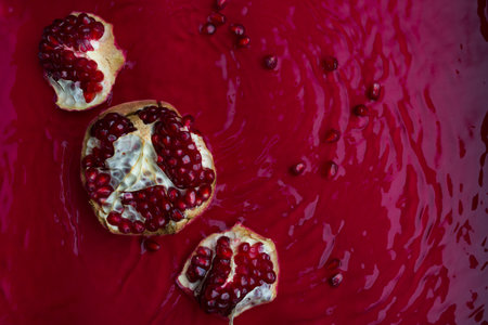 Red pomegranate fruit on magenta color background.の写真素材