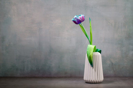 colorful tulip flowers in vase, still life photographyの写真素材