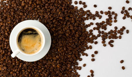 Coffee beans. Isolated on a white background. flat layの写真素材