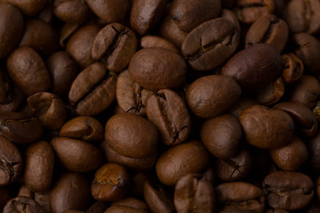 Roasted coffee beans background abstract top viewの写真素材