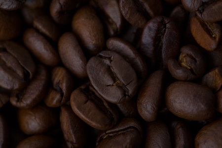 Roasted coffee beans background abstract top viewの写真素材