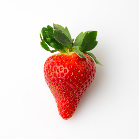 Red berry one strawberry isolated on white backgroundの写真素材