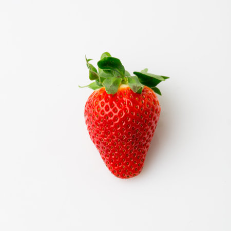 Red berry one strawberry isolated on white backgroundの写真素材
