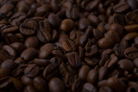 Roasted coffee beans background abstract top viewの写真素材