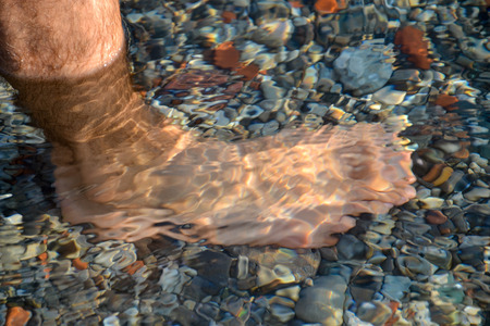 In the cold water of a lake.