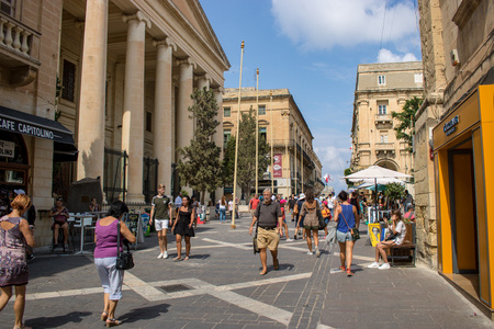 Valletta, Malta - August 08, 2018: Maltese tourists and local walk the streets in downtown Valletta (Malta).のeditorial素材