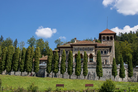 BUSTENI, ROMANIA - AUGUST 16, 2018: the Cantacuzino Castle in Busteni, Romania.のeditorial素材