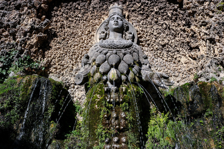 TIVOLI, ITALY - FEBRUARY 04, 2018: a particular fountain in villa d'Este, Tivoli, Italy.のeditorial素材