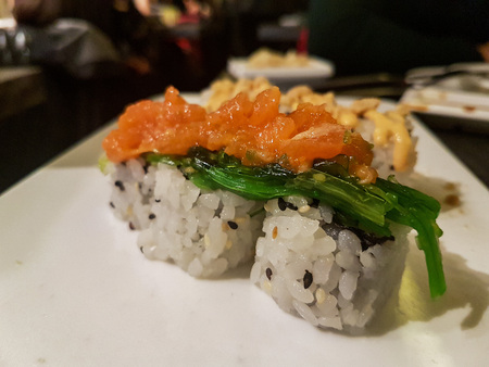 Japan rolls with fish and rice.の写真素材