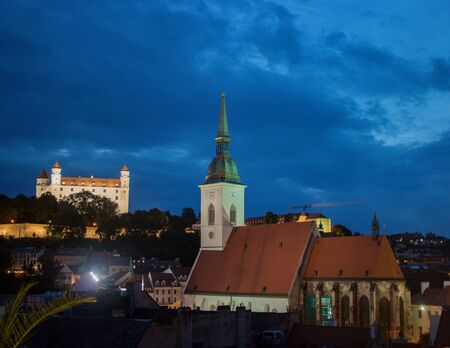 View of buildings in Bratislava in night