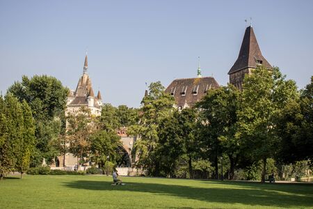 Detail of the famous tourist attraction Vajdahunyad Castle in Budapest, Hungary.のeditorial素材