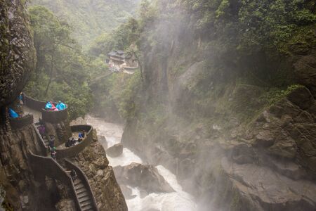 View of people, water and nature in "El Pailon Del Diablo" in Ecuadorのeditorial素材