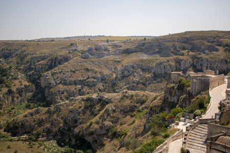 Matera, Italy - August 10, 2020: amazing landscape and buildings in Matera, Italy.のeditorial素材