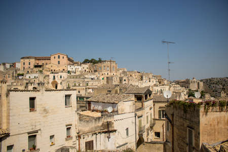 Matera, Italy - August 10, 2020: the historic center of Matera in summer time, Italy.