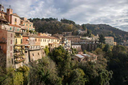 Nemi, Italy - 28 November 2020: Nemi, beautiful village on the lake in the province of Rome, Lazio, Italy.のeditorial素材