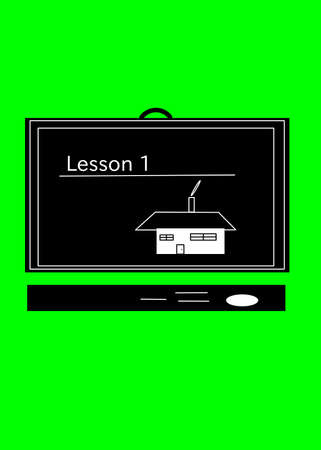 Black chalkboard on the green wallの写真素材