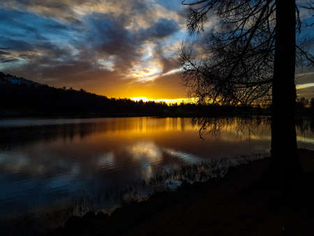 sunrise reflection in water - Bogstad GÃ¥rdの写真素材