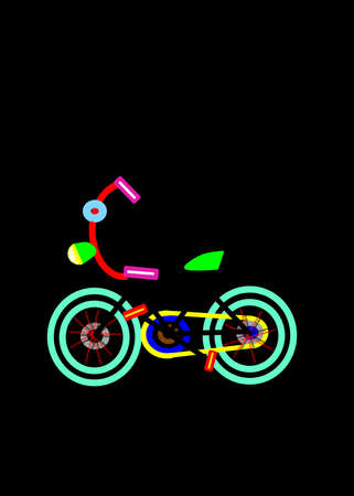multicolored bicycle on a black backgroundの写真素材