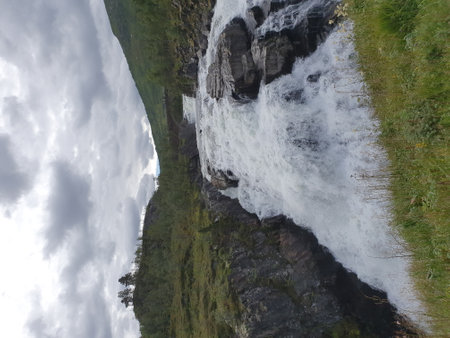 landscape with water flowing among the rocks - VÃ¸ringsfossenの写真素材