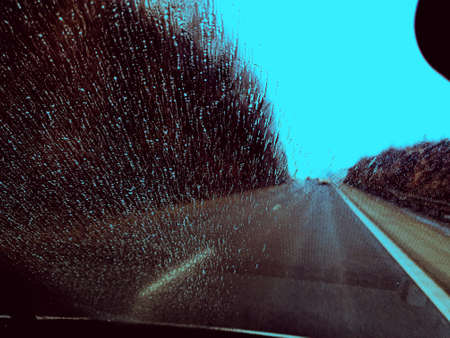 rain drops on the car windshieldの写真素材