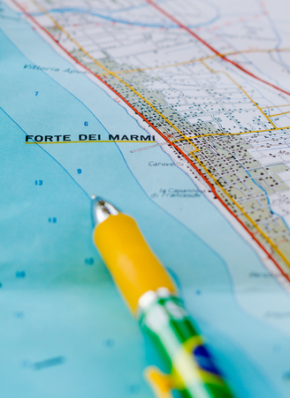 Maps showing some famous tourist locations in Versilia. Useful to indicate a specific place in Tuscany Italy like Forte dei Marmi and others placesの写真素材