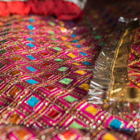 Decorative cloth used during the Hindu ceremonies. Useful as colorful backgroundsの写真素材