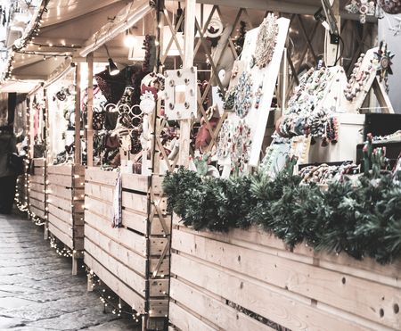 Particular view of a famous Christmas market in Catania. Retro mood. Horizontal viewの写真素材