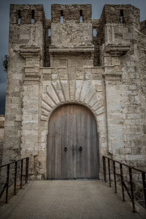 Particular view of the entrance to the castle of Maniace in Ortigia Siracura. Vertical viewのeditorial素材
