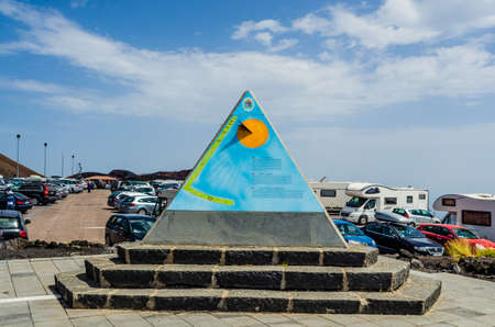 Volcano Etna, Catania, Sicily, Italy â 21 August 2014 : The Sextant. The solar clock that stands on the Meridian of Etna, and indicates the hours of cities in the world. Horizontal viewのeditorial素材