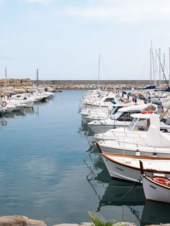 San Bartolomeo al mare - Imperia, Italy - July 19, 2019: Boats moored at the tourist port of San...