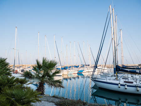 San Bartolomeo al mare - Imperia, Italy - July 19, 2019: Boats moored at the tourist port of San Bartolomeo al mareのeditorial素材