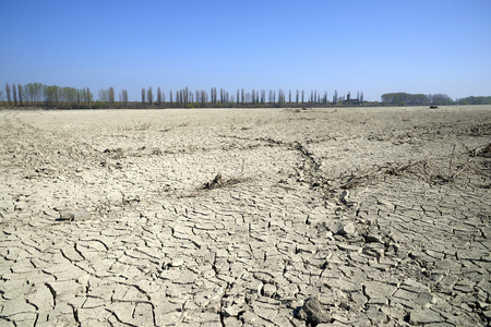 The dry Po river caused the drought, Portiolo (Mn),Italyの写真素材