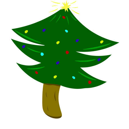 Christmas tree vector green color with Christmas lights decoration.のイラスト素材