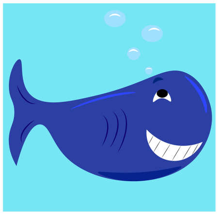Animated blue whale vector with bubbles and background.のイラスト素材