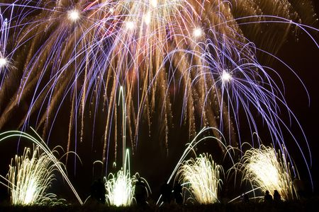 fireworks in night skyの写真素材