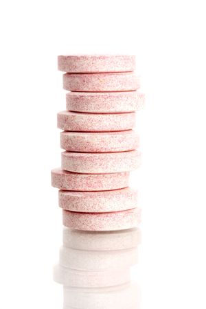closeup effervescent tablets on whiteの写真素材