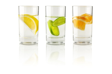 fruit in a glass of waterの写真素材