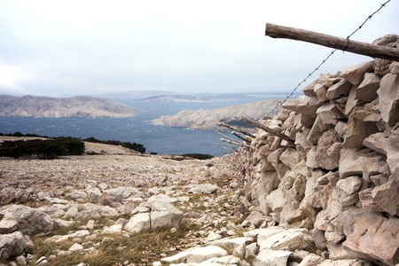 Adriatic sea with barb wire, island Krk, Croatiaの写真素材