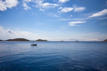 Motorboat in Adriatic sea, Croatiaの写真素材
