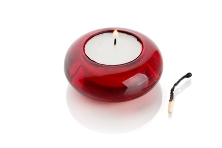 candle and match isolated on white backgroundの写真素材