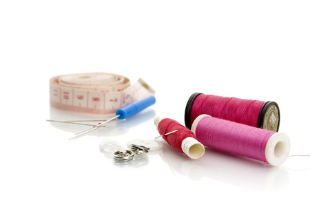 close up of sewing stuff isolated on white backgroundの写真素材