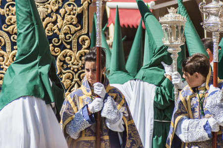 Plasencia, Caceres, Spain, 12-04-2019, Penitents in the beginning of the big Easter procession.
