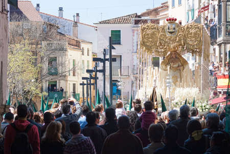 Plasencia, Caceres, Spain, 12-04-2019. Penitents in the beginning of the Big Easter procession.