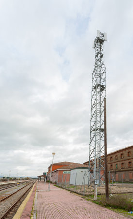 MALPARTIDA DE PLASENCIA, SPAIN - November 15, 2020: Monfrague Palazuelo Empalme train station in Malpartida de Plasencia.のeditorial素材