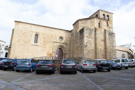 PLASENCIA, SPAIN - DECEMBER 07, 2020: Church of El Salvador in Romanesque style